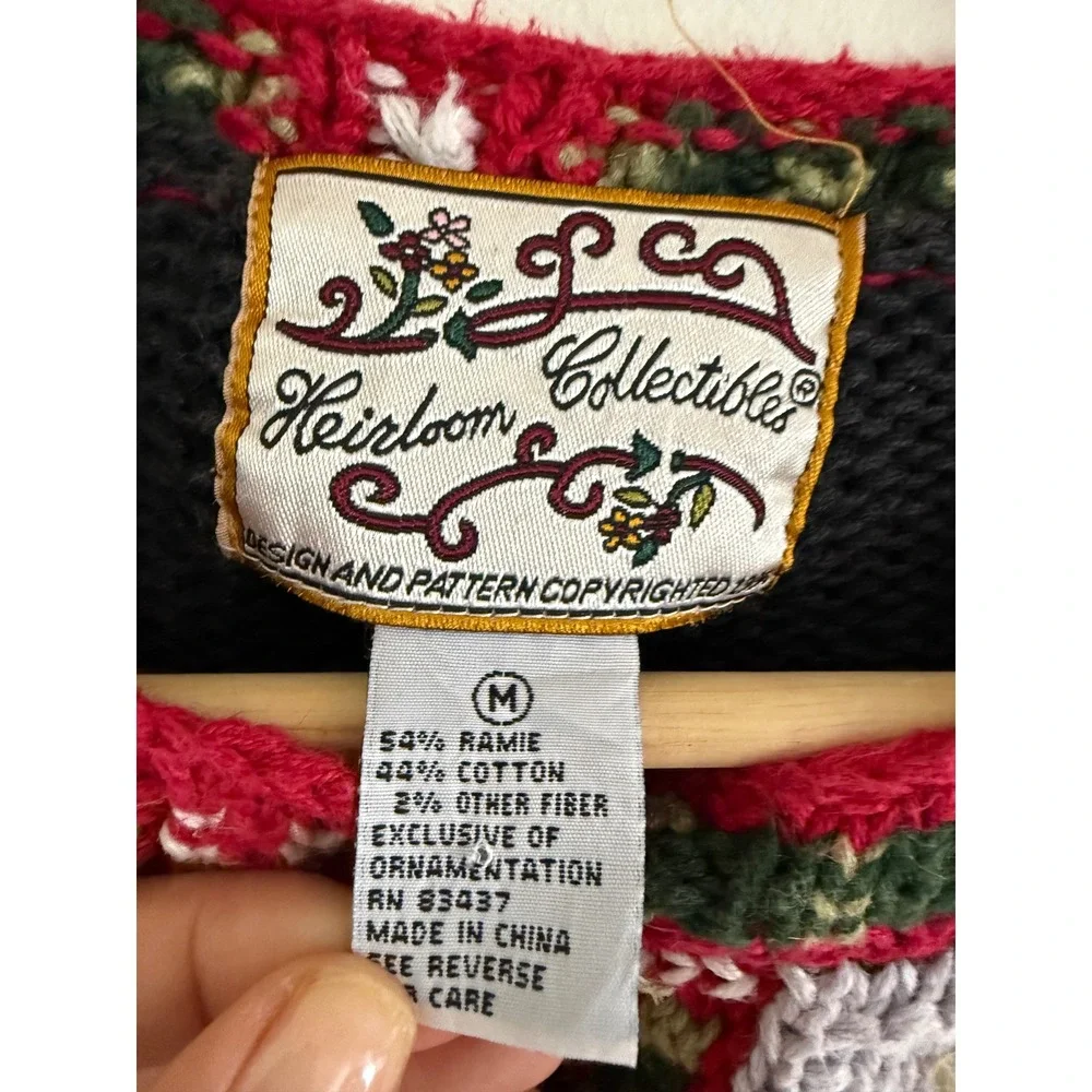 Heirloom Collectibles Vintage Christmas Cardigan Black Cardinal‎ Birdhouse Med M